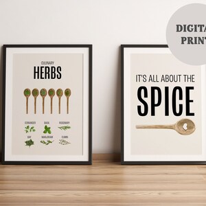 2  Piece Kitchen Herbs and Spices Wall Art | Aesthetic Digital Kitchen Art Print Set of 2