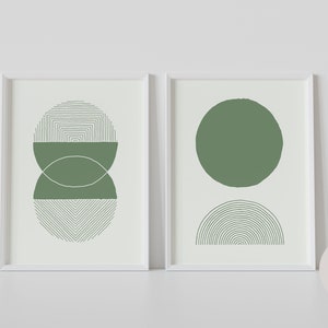 2 Piece Sage Green Mid Century Modern Geometric Wall Decor Art