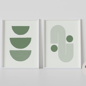 2 Piece Mid Century Modern Printable Wall Art  |  DIGITAL DOWNLOAD Art | Modern Wall Decor Sage Green