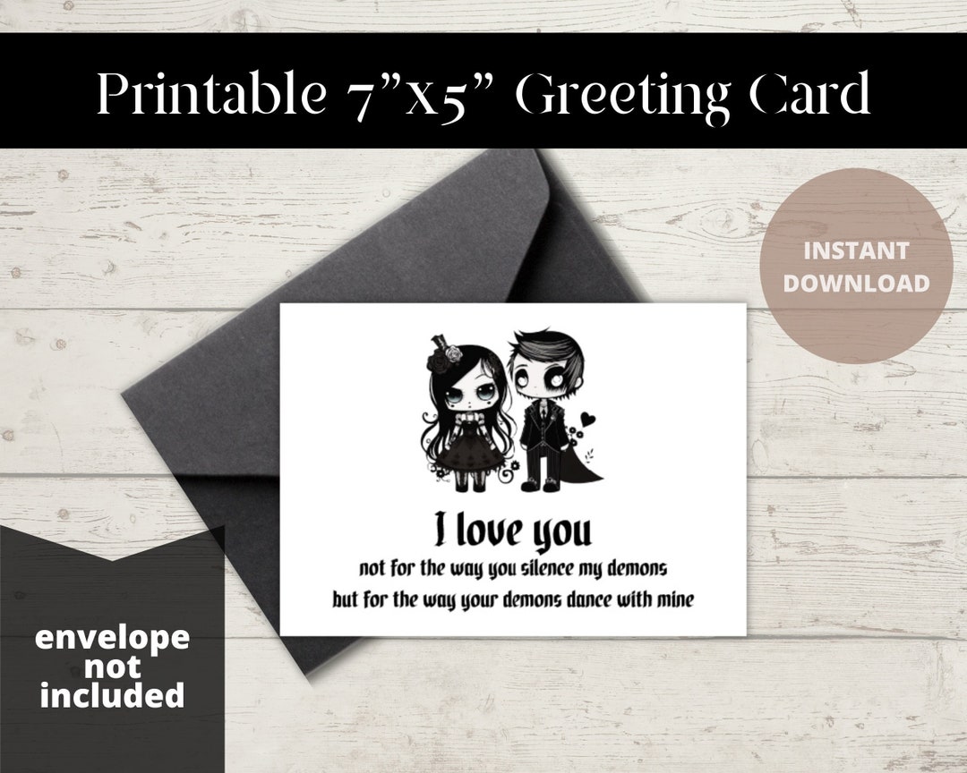 Printable Gothic Valentines Day Card Digital Dark Gothic - Etsy