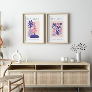 Mid Century Modern Set of 2 Matisse Wall Art | Aesthetic Above Bed Wall Art Purple | Digital Download Art