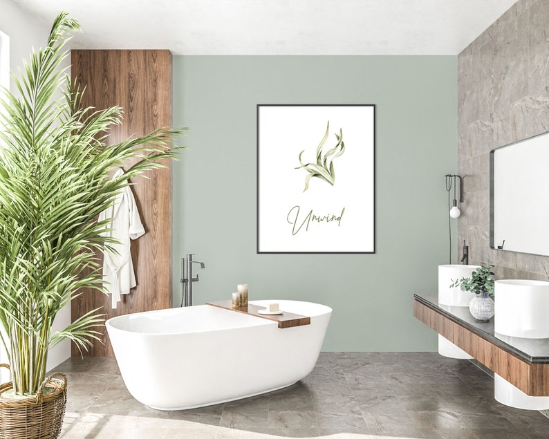 Printable Bathroom Wall Art Decor Calming Sage Green Zen Wall Art Decor ...