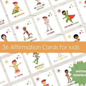 Printable Positive Affirmation Cards for Kids | INSTANT DOWNLOAD |  Inspiration Flash Cards for Kids to improve their Mental Health