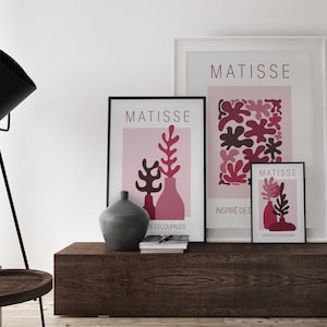 3-delige Matisse Viva Magenta Wall Art | Afdrukbare moderne kunst aan de muur uit het midden van de eeuw