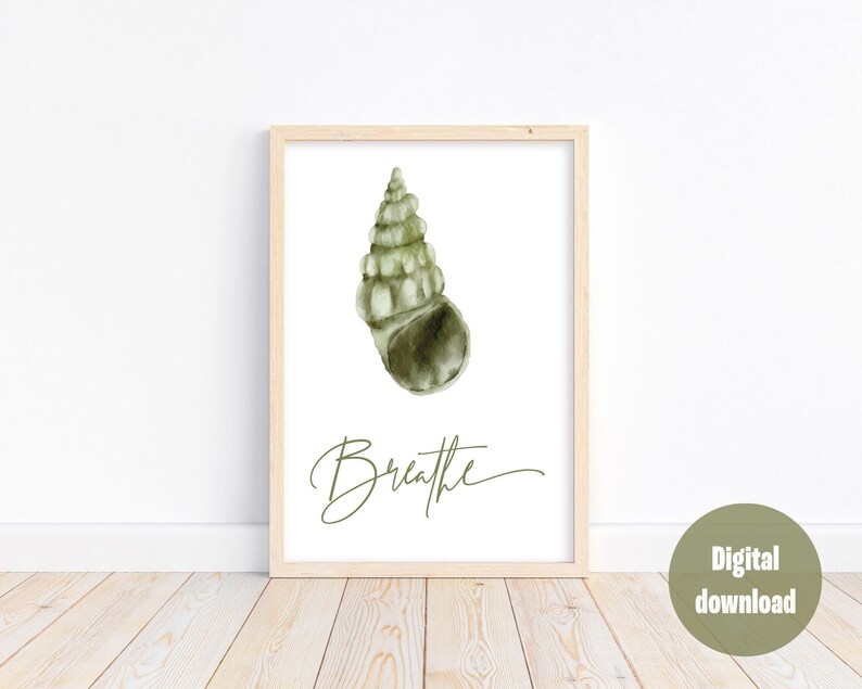 Printable Sea Shell Bathroom Wall Art Decor Calming Sage Green Zen Wall ...