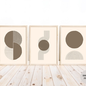 3 Piece Earth Tone Printable Wall Art | Mid Century Above Bed Wall Art set of 3