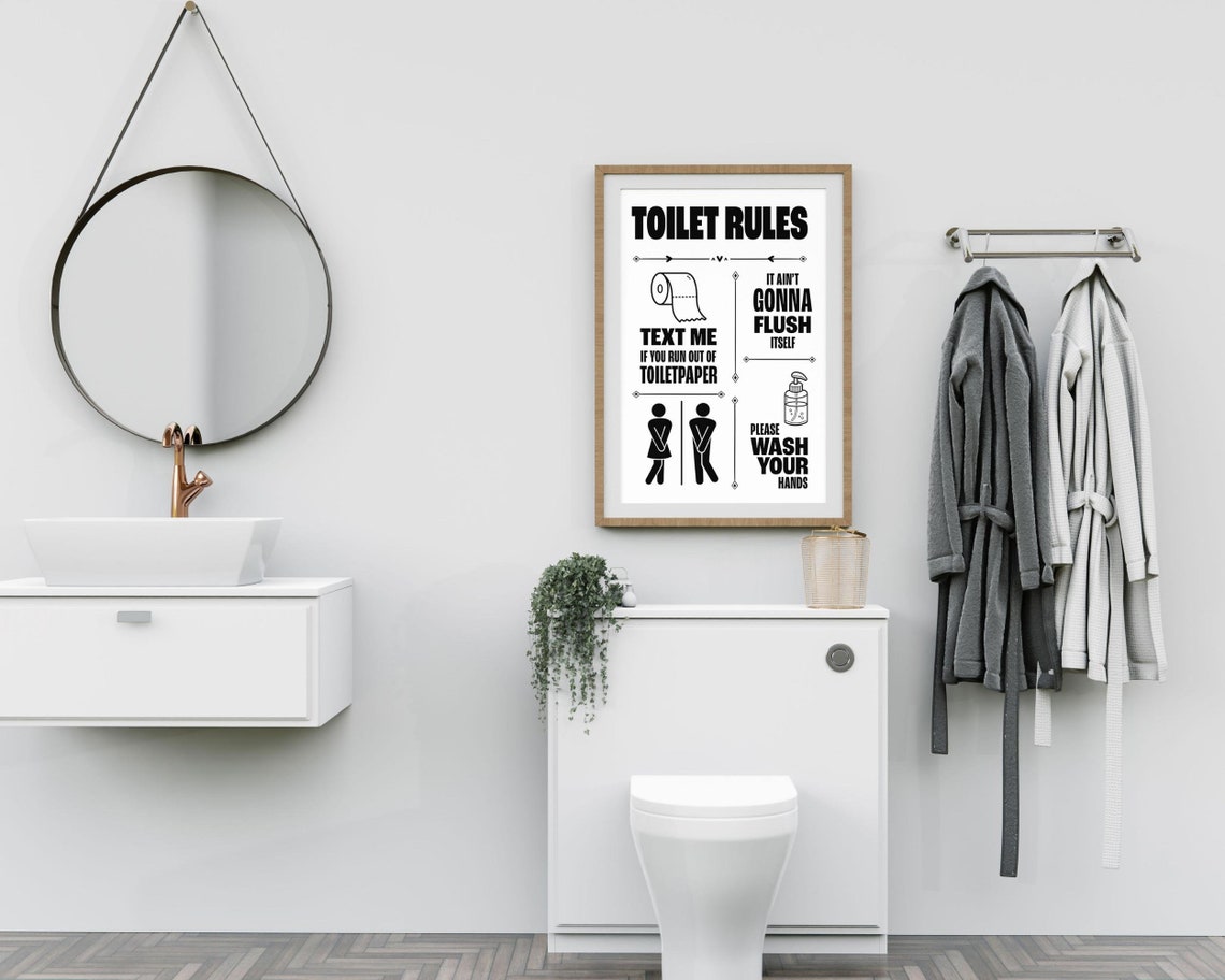Printable Bathroom Quote Wall Art Housewarming Gift Funny Toilet Rules
