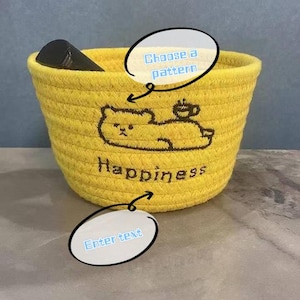 Personalized Cotton Rope Basket: Custom Embroidered Nursery Organizer