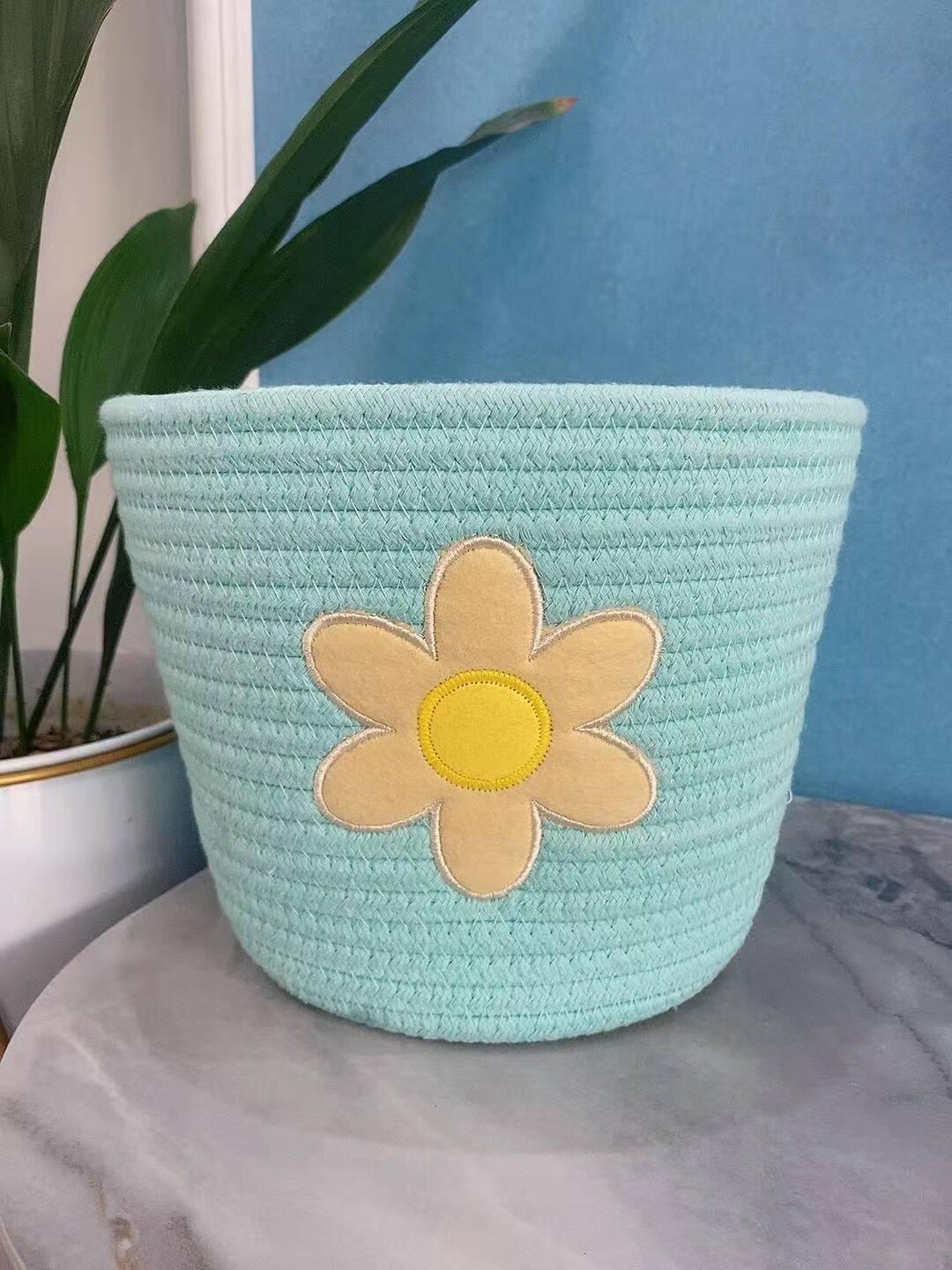 Customizable Embroidery Cotton Rope Storage Basket Embroidery Handmade ...