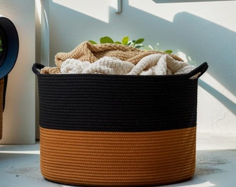 Large Cotton Rope Storage Basket – Woven Toy Organizer with Handles – Nursery & Living Room Blanket Bin