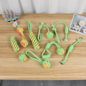 Rope Chew and Tug of War Toys 9Pc Set, Handmade cotton rope toys, durable and sturdy tug toys. Earth favorite dog toys