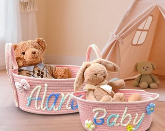 Personalized Cotton Rope Basket: Handmade Baby Gift & Toy Organizer