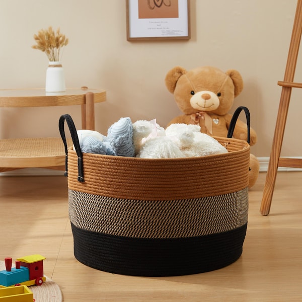 Handmade Brown Cotton Rope Basket – Woven Storage Hamper