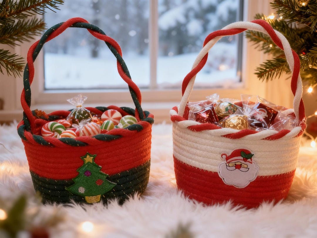 Christmas Cotton Rope Basket, Santa & Tree Decor - Etsy