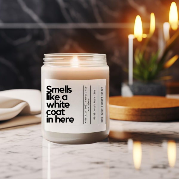 smells like a white coat candle, doctor candle, medical school candle, white coat ceremony, med school graduation, new doctor gift