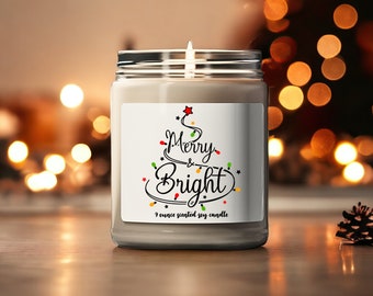 Merry and bright candle, xmas candle gift, winter scented candle, merry christmas candle, holiday candle gift,