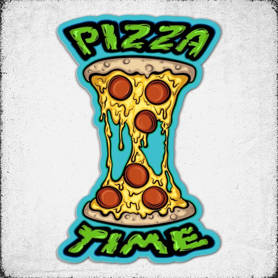 Pizza Time Sticker, Retro 90s Cartoon Pizza Design