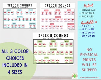 Large Speech Sounds Chart, Speech Therapy Poster, Articulation Resource, SLP Resource, Digital Download, Instant Access, SLP Office Decor