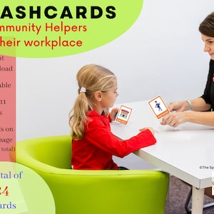 Community Helpers and their Workplace Flashcards, Speech Therapy, ESL, Professions, Preschool, Community Helpers Learning Activities