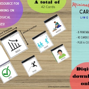 Paire minimale de cartes L/W et L/Y, matériaux imprimables pour l'orthophonie, processus phonologiques, GlidingOfLiquids, conscience phonémique, ressource SLP