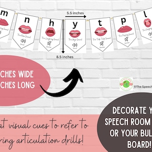 Speech Therapy Bulletin Board Bunting, Speech Therapy Room, Door Decor, Classroom Decor, School SLP Resource, Speech Sound Cues, Printable