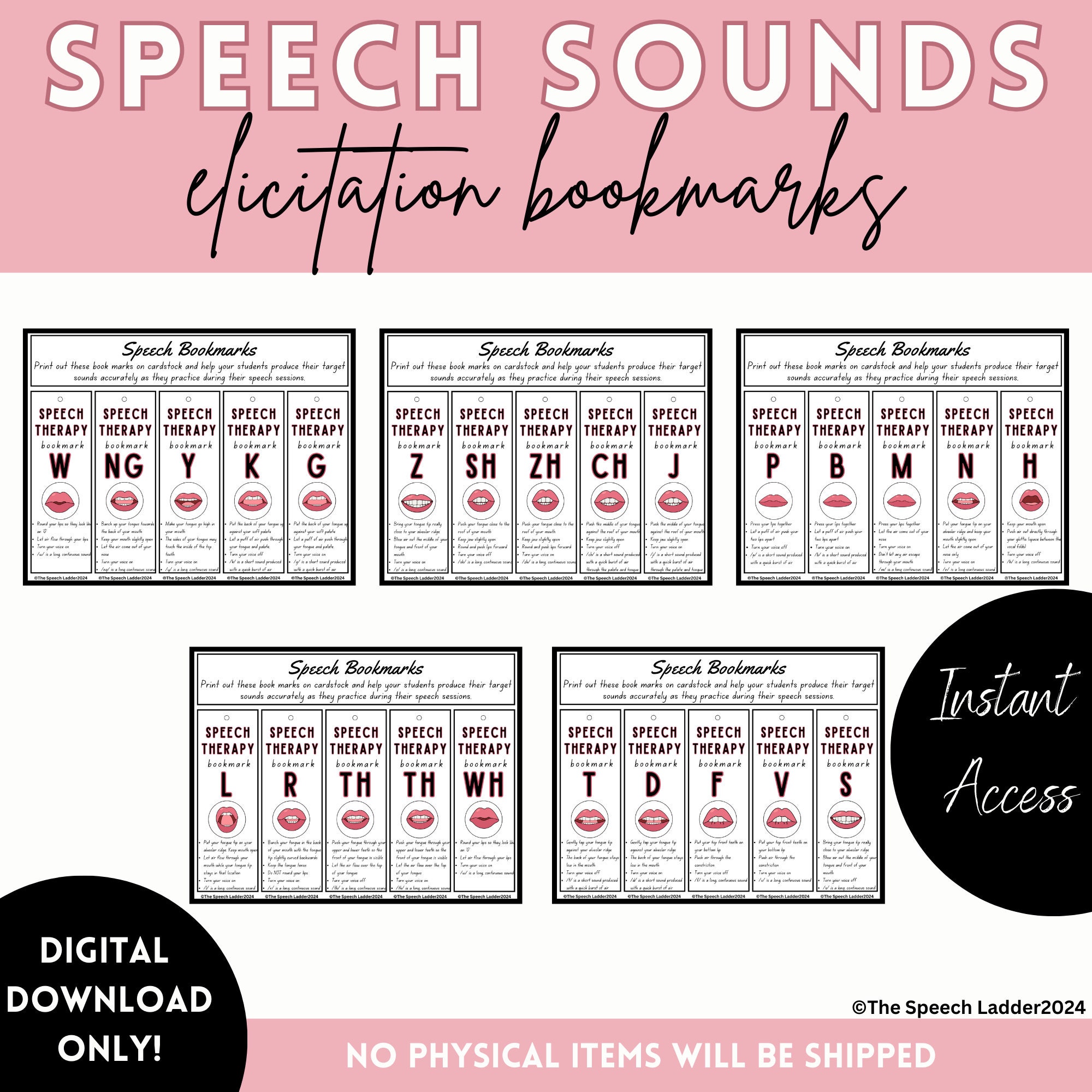 Speech Sound Elicitation Bookmarks, Articulation Resource, Instantly downloadable & printable, speech therapy resource, visual cues