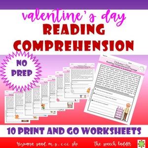 Valentine's Day Reading Comprehension Passages, February Printable Worksheets, Homeschool Worksheets, Wh- Questions