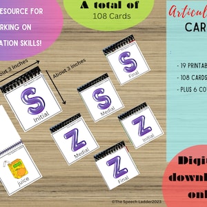 Speech Therapy /s/ & /z/ articulation cards, SLP Resource, Printable Speech Therapy Cards, Articulation Resource, Speech Office Materials