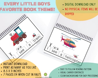 AAC Vehicles Book, Speech Therapy, Receptive Language, Expressive Language, Cognitive Processing, MLU, Literacy Skills, Special Ed book
