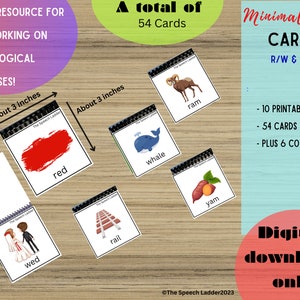 Cartes de paires minimales R/W & R/Y, Documents imprimables d'orthophonie, Processus phonologiques, GlidingOfLiquids, Conscience phonémique, Ressource SLP