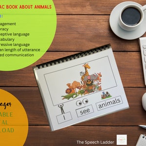 AAC Literacy Animals Book, speech therapy, aided communication, receptive and expressive language, digital download