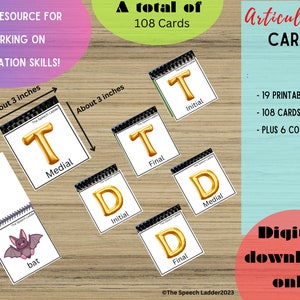 Orthophonie /t/ & /d/ cartes d'articulation, SLP Resource, Cartes imprimables d'orthophonie, Articulation Resource, Speech Office Materials