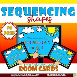 Sequencing Shapes and Patterns, BOOM CARDS, Digital Learning Activity, Speech Therapy, Special Education, Early Intervention, Interactive
