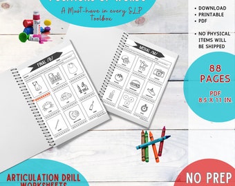 Articulation Drill Worksheets, speech therapy, printable on-demand, SLP resource, articulation therapy resource, speech sounds elicitation