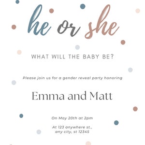 Fully Editable Gender Reveal Invitation. Customizable Gender Reveal ...