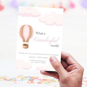 First Birthday Party Invitation. Editable Birthday Invite. First Birthday Invite Instant Download. What a Onederful Life. Pink Theme.