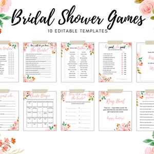 Bridal Shower Games Instant Download. Editable Bridal Shower Game Bundle, Printable Bridal Party Games. Pink Floral Theme.