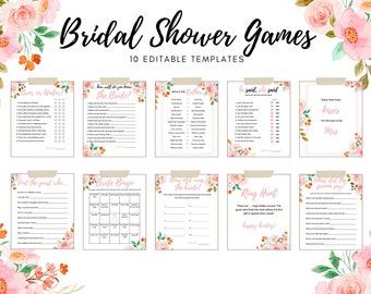 Bridal Shower Games Instant Download. Editable Bridal Shower Game Bundle, Printable Bridal Party Games. Pink Floral Theme.