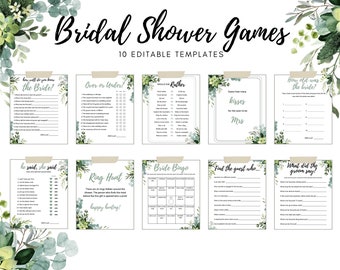 Bridal Shower Games Instant Download. Editable Bridal Shower Game Bundle, Printable Bridal Party Games. Garden Greenery Themed.