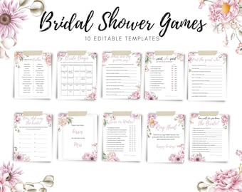 Bridal Shower Games Instant Download. Editable Bridal Shower Game Bundle, Printable Bridal Party Games. Blush Floral Theme.