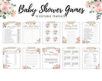 Jeux de douche de bébé imprimables. Jeux drôles de douche de bébé. Téléchargement instantané de jeux de douche de bébé. Jeux de douche de bébé modifiables. Thème floral rose.