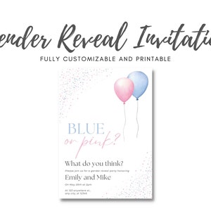 Fully Editable Gender Reveal Invitation. Customizable Gender Reveal Invitation. Printable Gender Reveal Invitation.