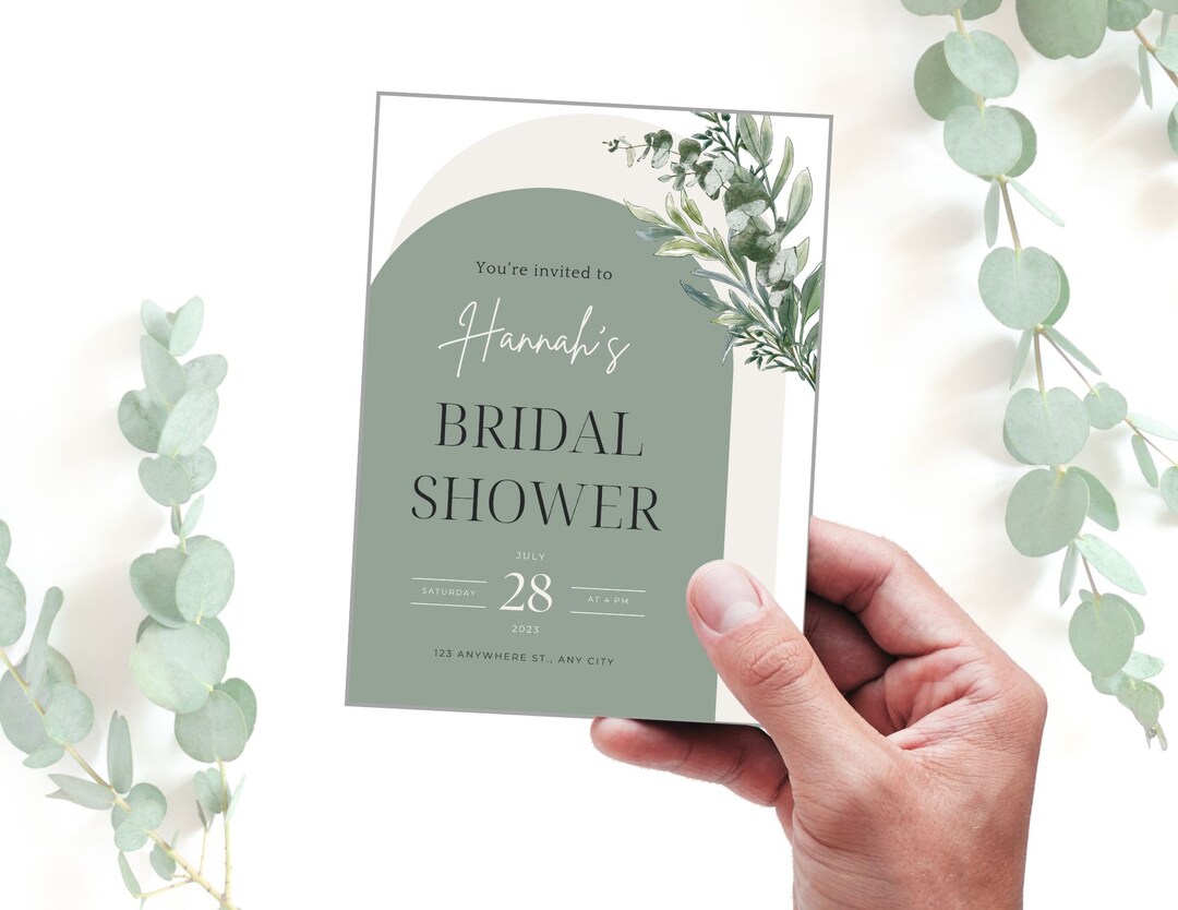 Bridal Shower Invitation. Editable Bridal Shower Invite. Greenery