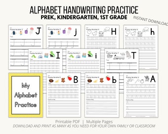 Printable Alphabet Handwriting Practice; ABC Printing Practice; Learning Letters; Early Writing Skills; Letter Shapes; Uppercase; Lowercase