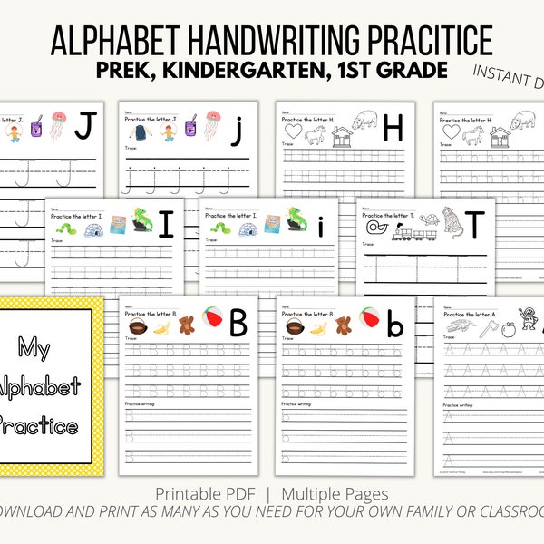 Printable Alphabet Handwriting Practice; ABC Printing Practice; Learning Letters; Early Writing Skills; Letter Shapes; Uppercase; Lowercase