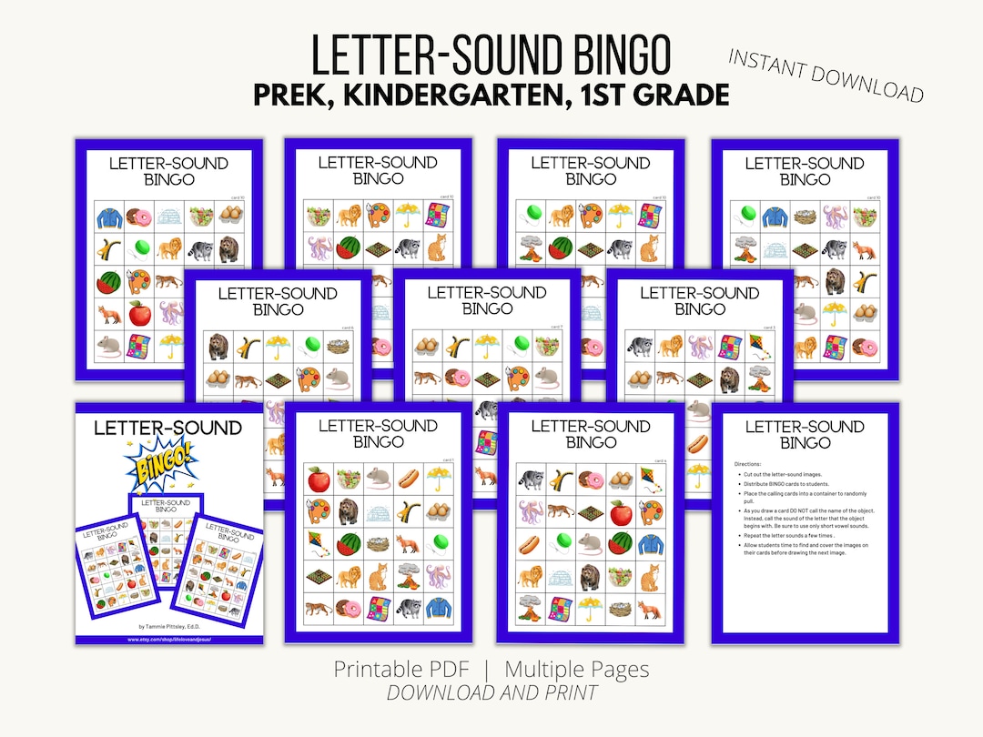 Printable Letter Sound BINGO Game Matching Sounds to Pictures Learning