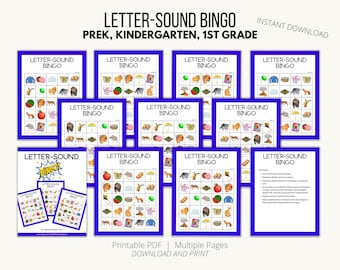 Printable Letter Sound BINGO Game; Matching Sounds to Pictures; Learning Letter Sounds; Early Learning; Preschool; PreK; Kindergarten;