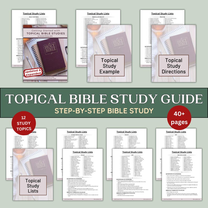 Bible Study Guide Printable Workbook Topical Scripture Meditation Planner Beginner Christian Worksheet Spiritual Growth Tool Step By Step Faith Learning Resource Personal Devotional Study Method Organized Scripture Exploration System Prayer