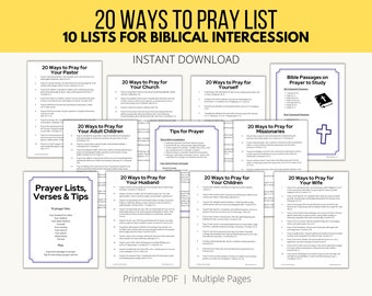 20 Ways to Pray; Prayer Lists; Pray for Family; Husband; Wife; Children; Adult Children; Yourself; and More; Church; Pastor; Prayer Journal