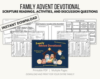 Family Advent Devotional with Simple Activities, Thought-Provoking Questions, and Printable Activities in Black and White for Printing